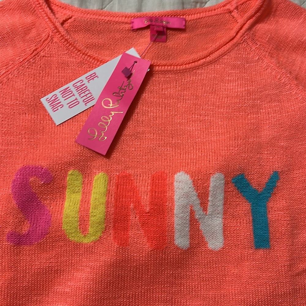 NWT Lilly Pulitzer Danette Sweater Papaya Punch Sunny Intarsia Large - Picture 2 of 3